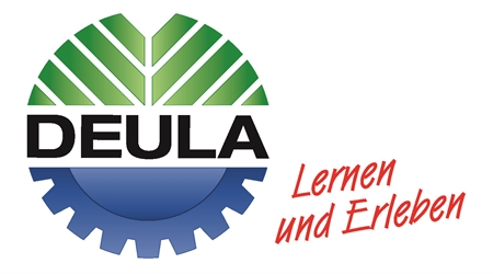 Das grün-blaue Logo der DEULA mit rotem Schriftzug 